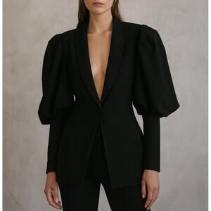 Neiman Marcus Padova Puff Shoulder Mutton Sleeves Black Blazer Jacket Size 8